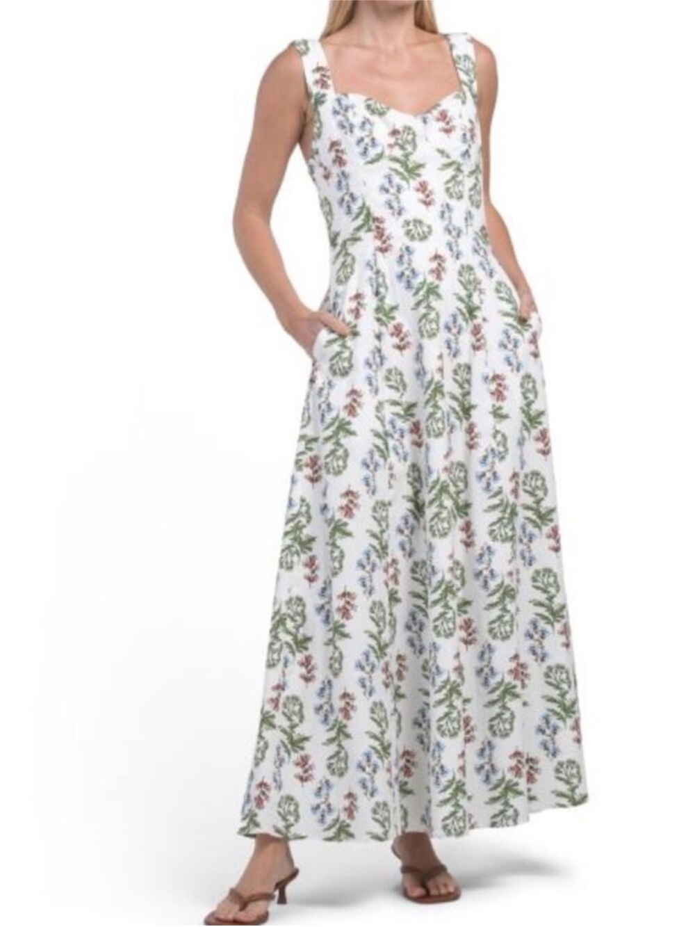 NWT Avec Les Filles White Floral A-Line Bustier Maxi Dress